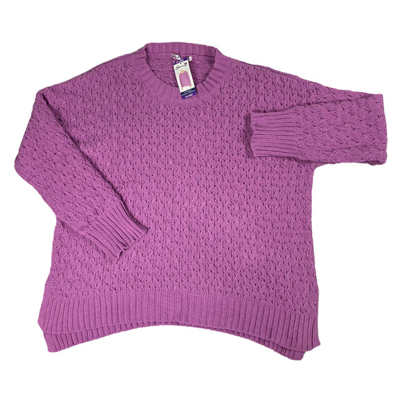 XXL Purple Textured Chenille Knit Crew Neck Long Sleeve Pullover Sweater Top - Picture 1 of 5